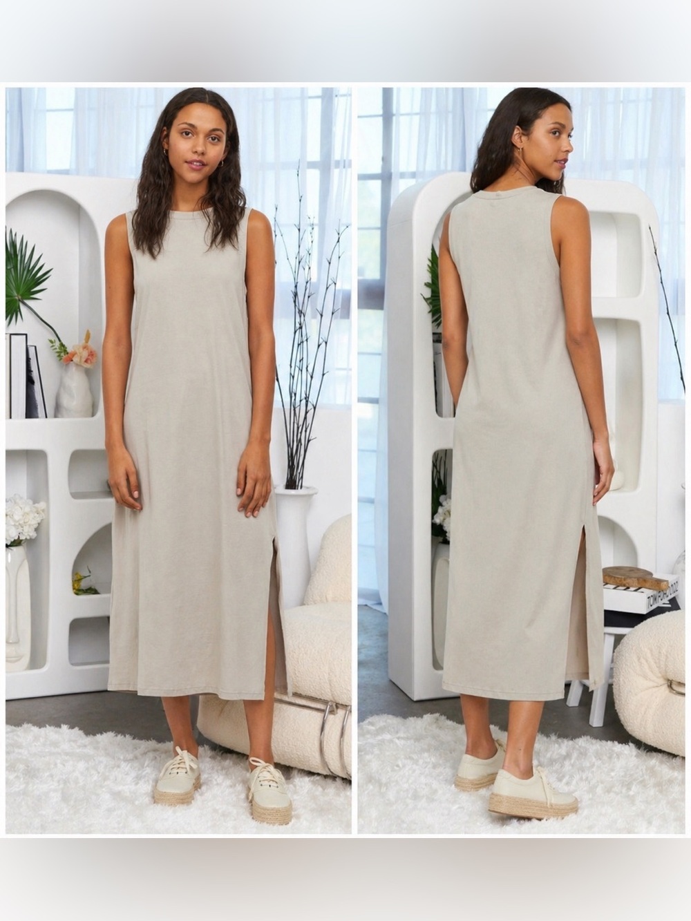 H&M Sleeveless Maxi Dress in Light Beige Size XL NWOT